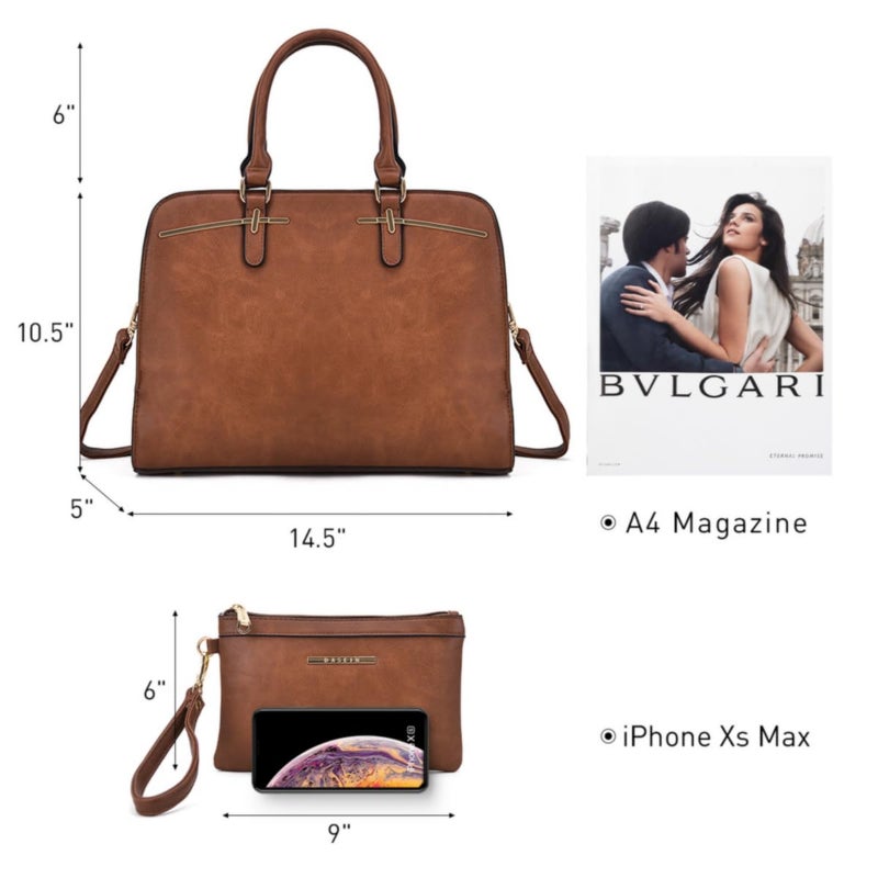Dasein Women Satchel Handbag Shoulder Purse Top Handle Work Bag Tote Bag With Matching Wallet (Brown) - Image 3